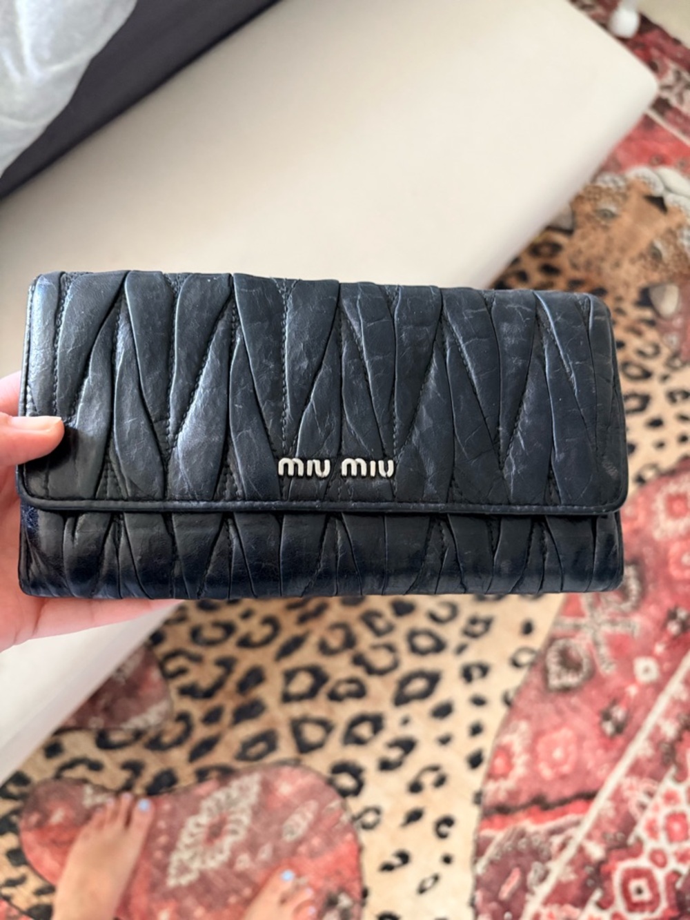 Miu Miu Black Quilted Leather Fold-Over Wallet